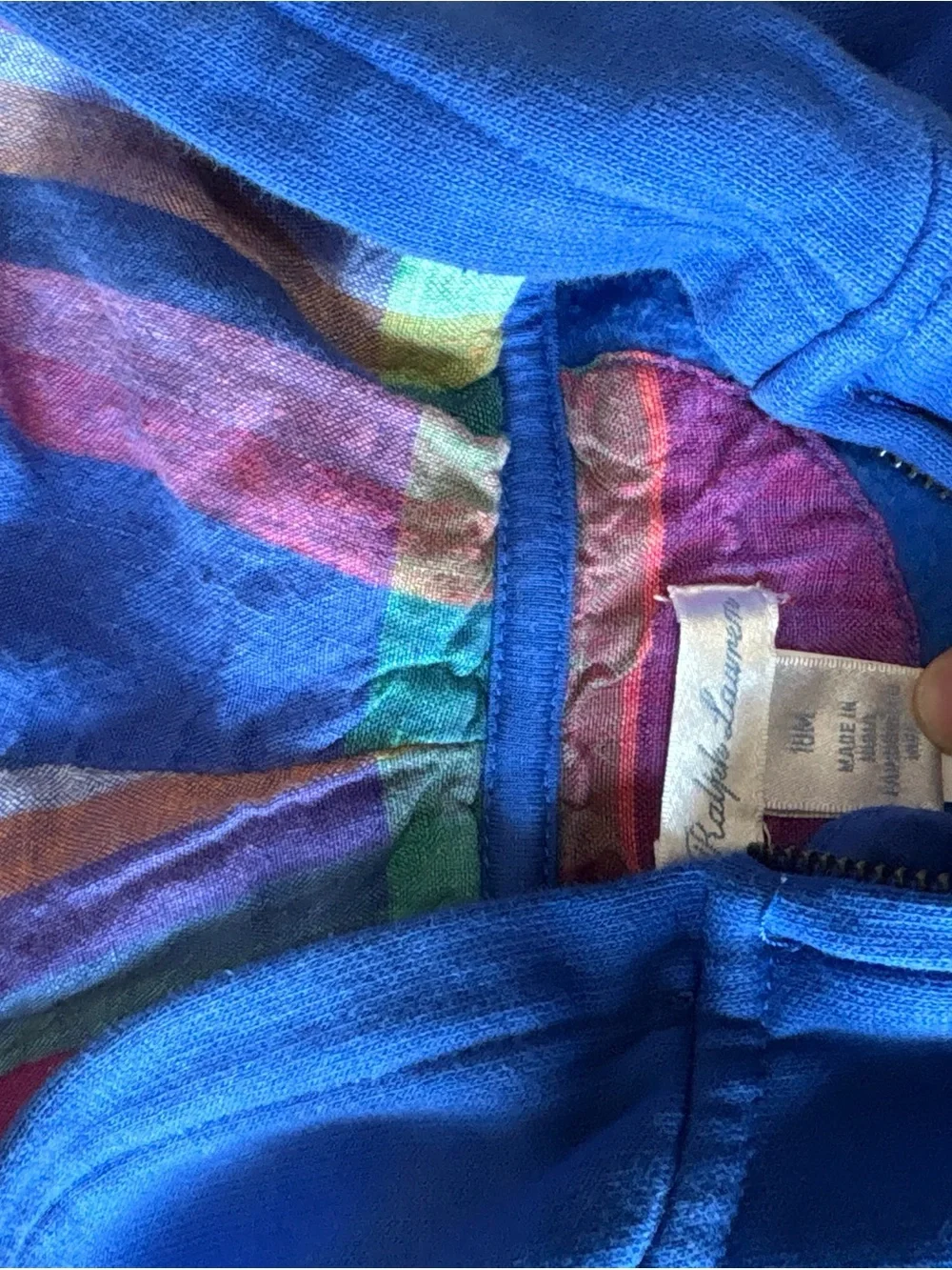 Ralph Lauren Blue Kids Hooded Zip Sweatshirt with Striped Lining